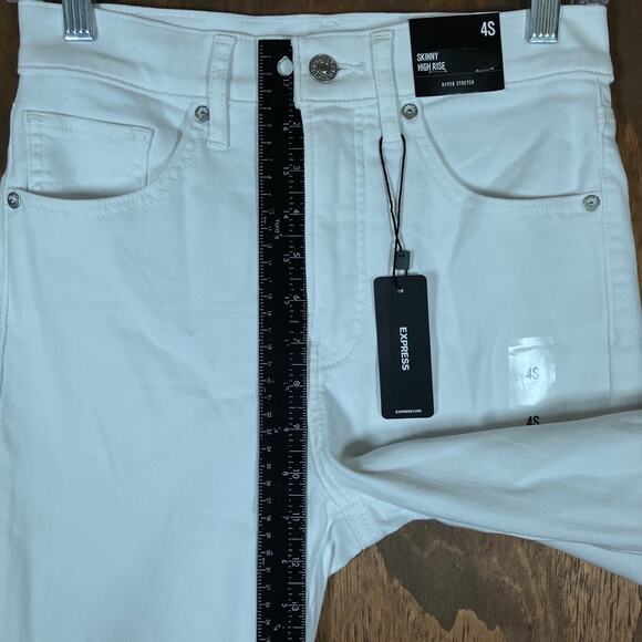 Express Womens Jeans White Denim High Rise Skinny Hyper Stretch 4 Short - Picture 8 of 12